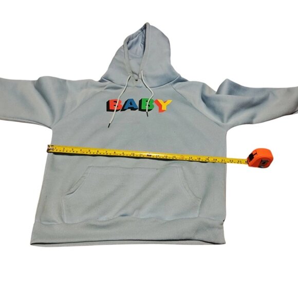 Women's Baby / Baby Blue Neck Powerblend Hoodie Grade B Size Large - Picture 2 of 8